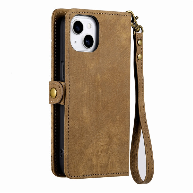 For iPhone 12 Pro Max Geometric Zipper Wallet Side Buckle Leather Phone Case(Brown) by buy2fix