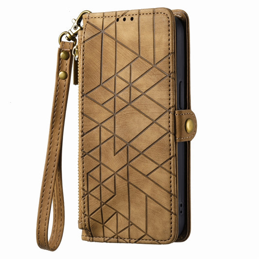 For iPhone 11 Pro Max Geometric Zipper Wallet Side Buckle Leather Phone Case(Brown) by buy2fix