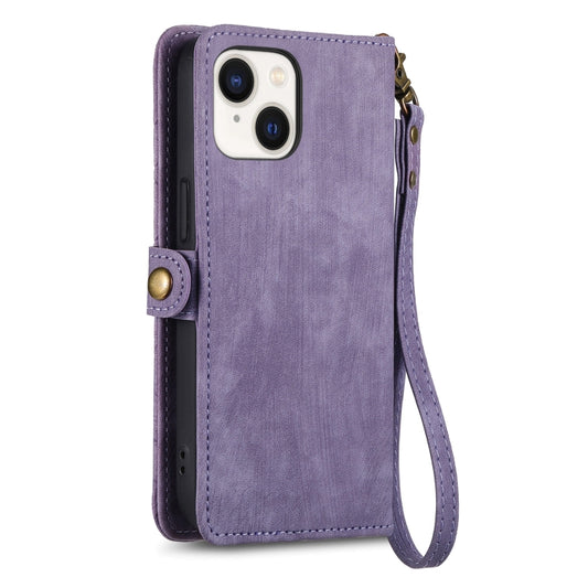 For iPhone 15 Pro Geometric Zipper Wallet Side Buckle Leather Phone Case(Purple) by buy2fix