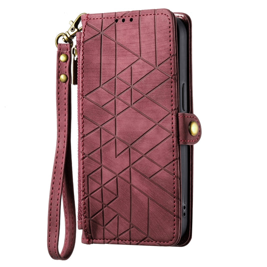 For iPhone 15 Pro Max Geometric Zipper Wallet Side Buckle Leather Phone Case(Red) by buy2fix