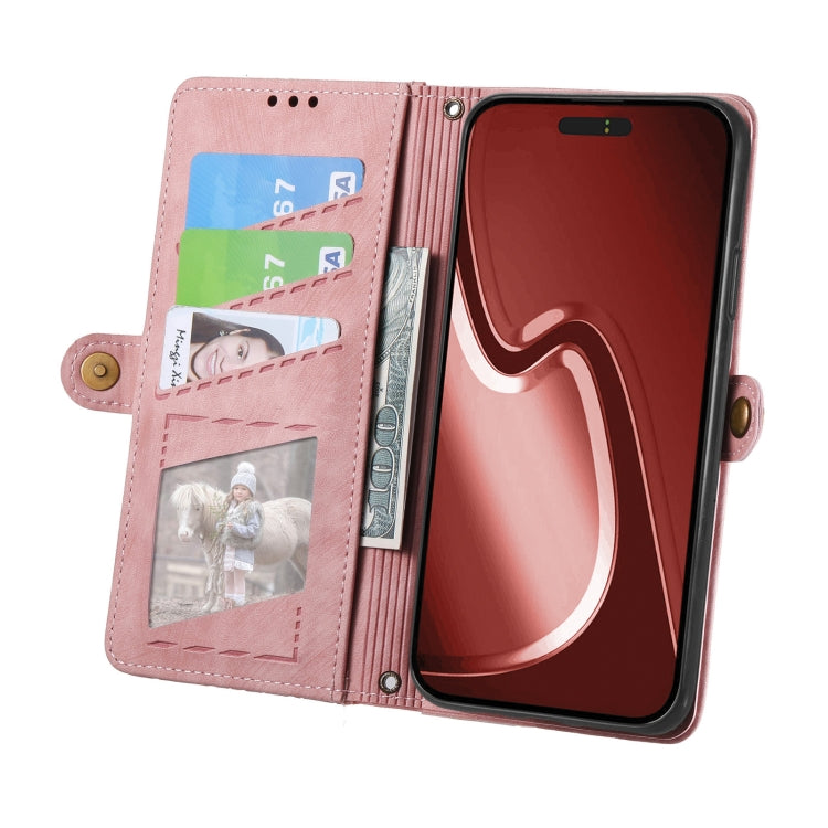 For iPhone 16 Pro Geometric Zipper Wallet Side Buckle Leather Phone Case(Pink) - iPhone 16 Pro Cases by buy2fix | Online Shopping UK | buy2fix