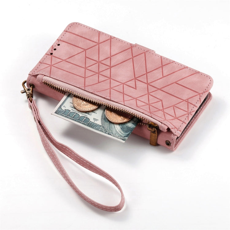 For iPhone 16 Pro Geometric Zipper Wallet Side Buckle Leather Phone Case(Pink) - iPhone 16 Pro Cases by buy2fix | Online Shopping UK | buy2fix