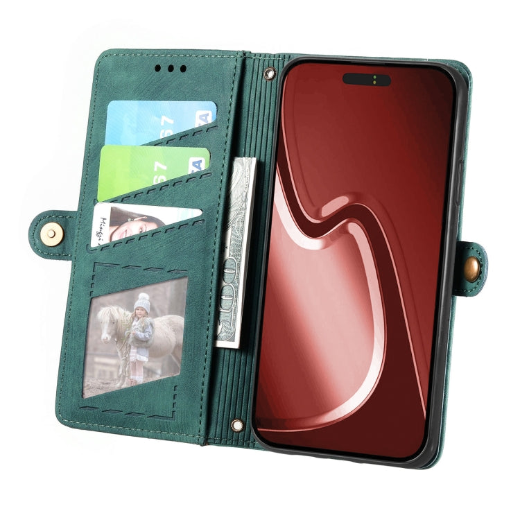 For iPhone 16 Pro Max Geometric Zipper Wallet Side Buckle Leather Phone Case(Green) - iPhone 16 Pro Max Cases by buy2fix | Online Shopping UK | buy2fix