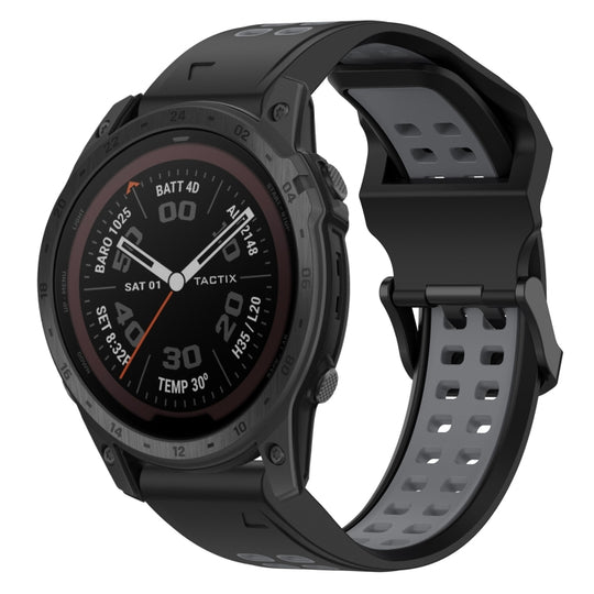 For Garmin Fenix 7 Pro 47mm Two Color Reverse Buckle 22mm Silicone Watch Band(Black+Grey)