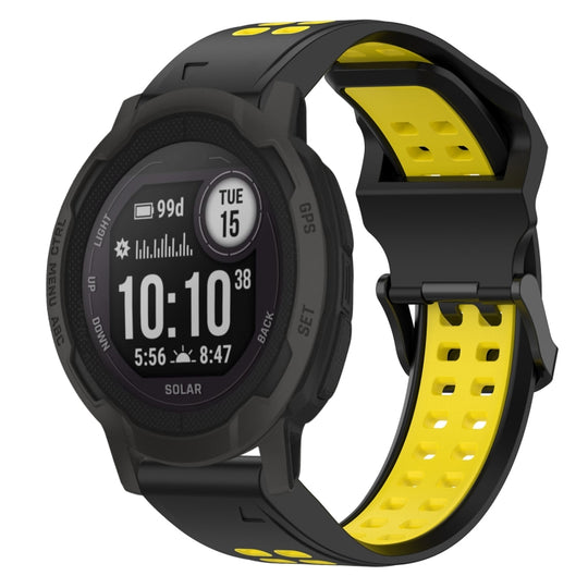 For Garmin  Instinct 2 Solar Two Color Reverse Buckle 22mm Silicone Watch Band(Black+Yellow)