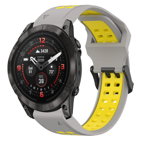 For Garmin Epix Pro 47mm Two Color Reverse Buckle 22mm Silicone Watch Band(Grey+Yellow)
