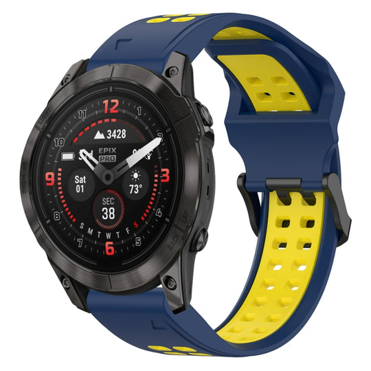 For Garmin Epix Pro 47mm Two Color Reverse Buckle 22mm Silicone Watch Band(Blue+Yellow)