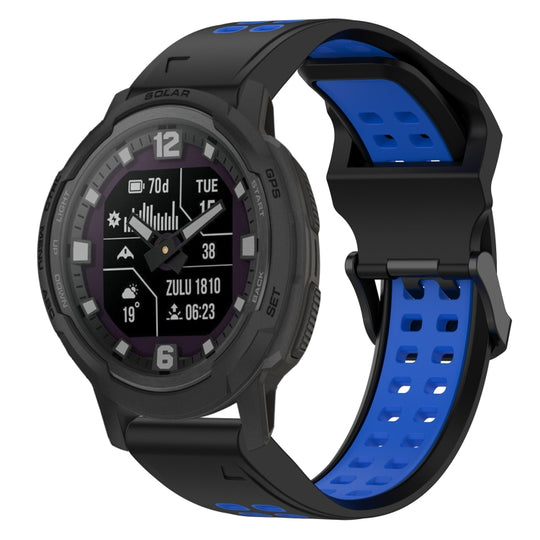 For Garmin Instinct Crossover Two Color Reverse Buckle 22mm Silicone Watch Band(Black+Blue)