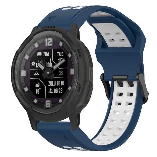 For Garmin Instinct Crossover Two Color Reverse Buckle 22mm Silicone Watch Band(Blue+White)