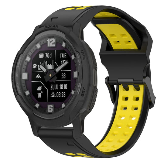 For Garmin Instinct Crossover Solar Two Color Reverse Buckle 22mm Silicone Watch Band(Black+Yellow)