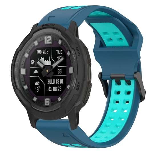 For Garmin Instinct Crossover Solar Two Color Reverse Buckle 22mm Silicone Watch Band(Blue+Teal)