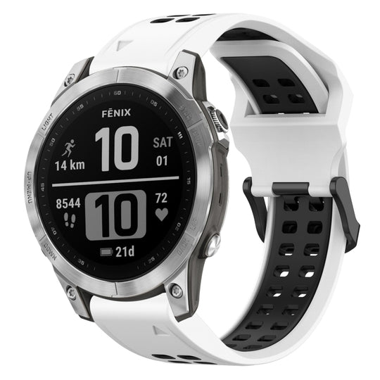 For Garmin Fenix 7 Two Color Reverse Buckle 22mm Silicone Watch Band(White+Black)