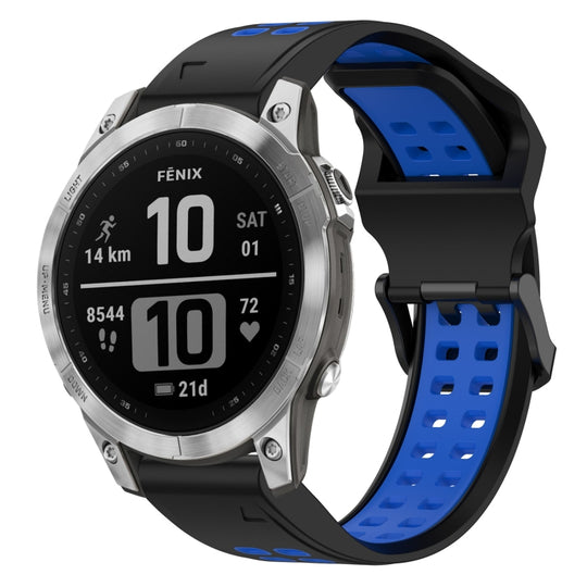 For Garmin Fenix 7 Two Color Reverse Buckle 22mm Silicone Watch Band(Black+Blue)