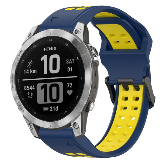 For Garmin Fenix 7 Two Color Reverse Buckle 22mm Silicone Watch Band(Blue+Yellow)