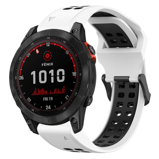 For Garmin Fenix 7 Solar Two Color Reverse Buckle 22mm Silicone Watch Band(White+Black)