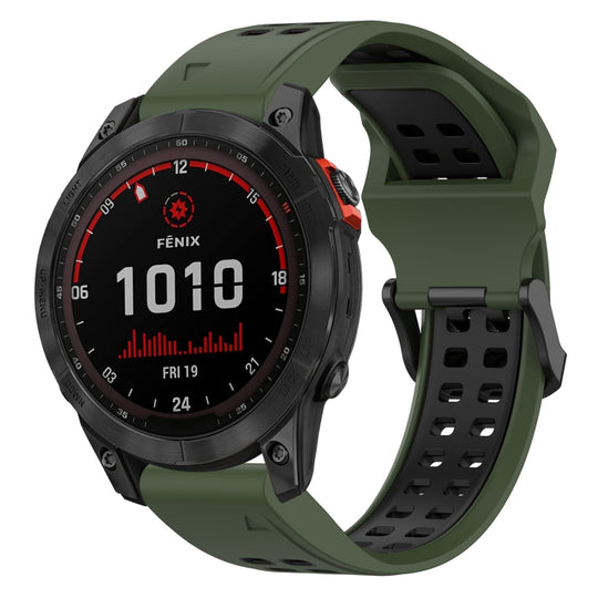 For Garmin Fenix 7 Solar Two Color Reverse Buckle 22mm Silicone Watch Band(Army Green+Black)