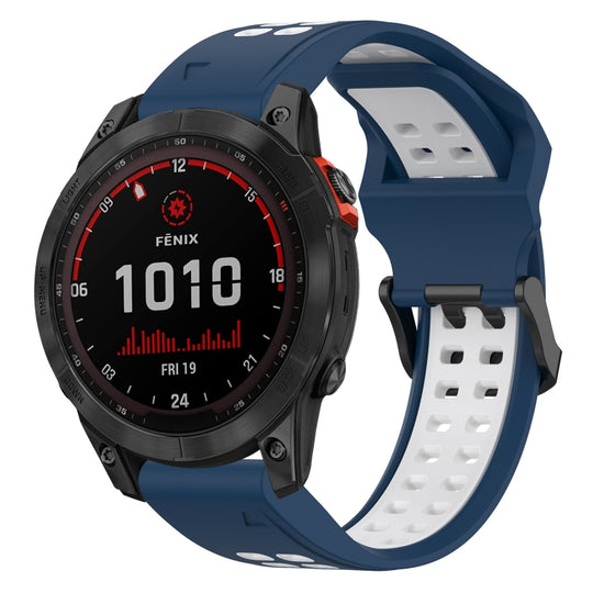 For Garmin Fenix 7 Solar Two Color Reverse Buckle 22mm Silicone Watch Band(Blue+White)