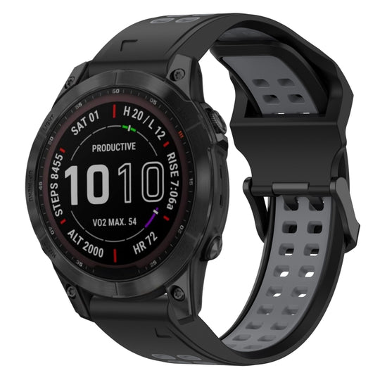 For Garmin Fenix 7 Sapphire Solar Two Color Reverse Buckle 22mm Silicone Watch Band(Black+Grey)