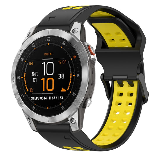 For Garmin EPIX Gen 2 Two Color Reverse Buckle 22mm Silicone Watch Band(Black+Yellow)