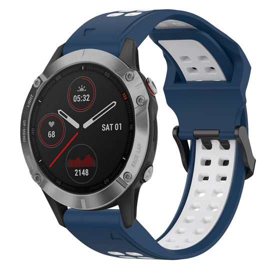 For Garmin Fenix 6 Two Color Reverse Buckle 22mm Silicone Watch Band(Blue+White)