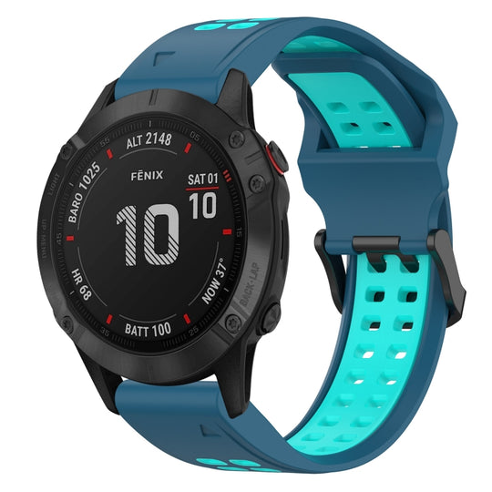 For Garmin Fenix 6 Pro Two Color Reverse Buckle 22mm Silicone Watch Band(Blue+Teal)