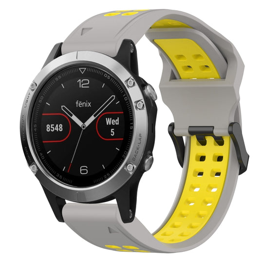 For Garmin Fenix 5 Two Color Reverse Buckle 22mm Silicone Watch Band(Grey+Yellow)