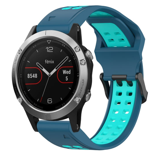 For Garmin Fenix 5 Two Color Reverse Buckle 22mm Silicone Watch Band(Blue+Teal)