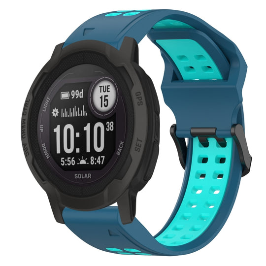 For Garmin Instinct 2 Two Color Reverse Buckle 22mm Silicone Watch Band(Blue+Teal)