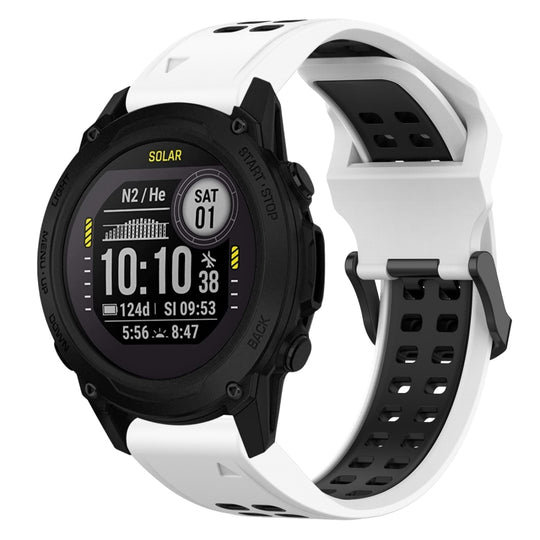 For Garmin Descent G1 Two Color Reverse Buckle 22mm Silicone Watch Band(White+Black)