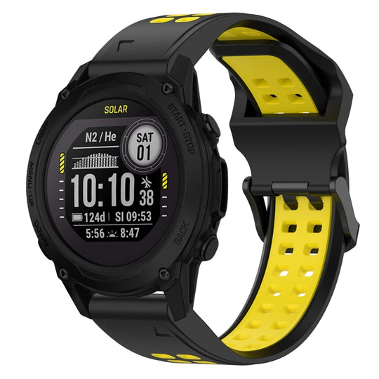 For Garmin Descent G1 Two Color Reverse Buckle 22mm Silicone Watch Band(Black+Yellow)