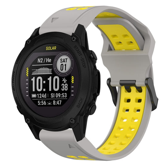 For Garmin Descent G1 Two Color Reverse Buckle 22mm Silicone Watch Band(Grey+Yellow)