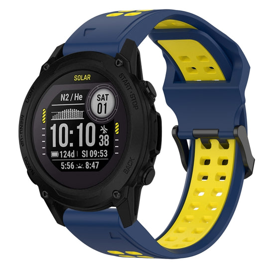 For Garmin Descent G1 Two Color Reverse Buckle 22mm Silicone Watch Band(Blue+Yellow)