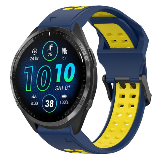 For Garmin Forerunner 965 Two Color Reverse Buckle 22mm Silicone Watch Band(Blue+Yellow)