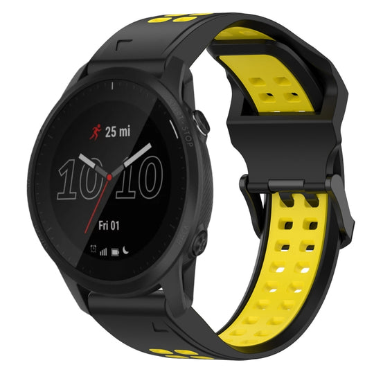 For Garmin Forerunner 945 Two Color Reverse Buckle 22mm Silicone Watch Band(Black+Yellow)