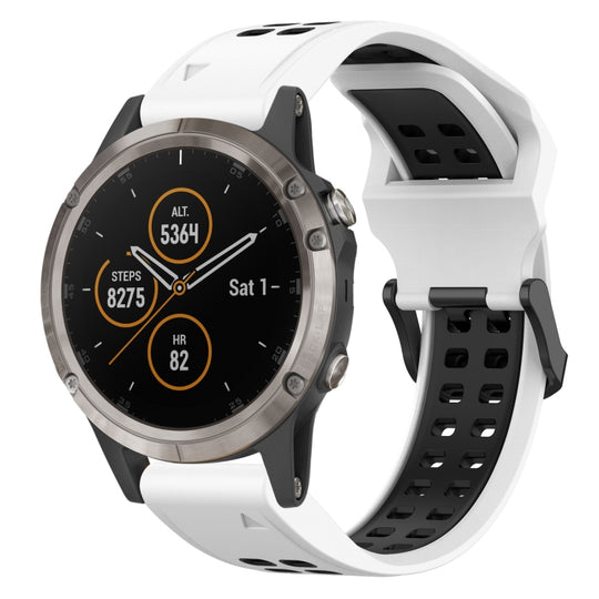 For Garmin Fenix 5 Plus Two Color Reverse Buckle 22mm Silicone Watch Band(White+Black)
