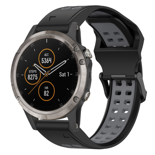 For Garmin Fenix 5 Plus Two Color Reverse Buckle 22mm Silicone Watch Band(Black+Grey)