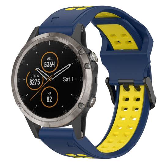For Garmin Fenix 5 Plus Two Color Reverse Buckle 22mm Silicone Watch Band(Blue+Yellow)
