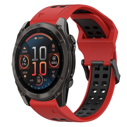 For Garmin Fenix 8 AMOLED 47mm Two Color Reverse Buckle 22mm Silicone Watch Band(Red+Black)