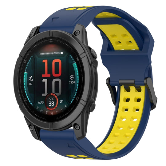 For Garmin Fenix E 47mm Two Color Reverse Buckle 22mm Silicone Watch Band(Blue+Yellow)