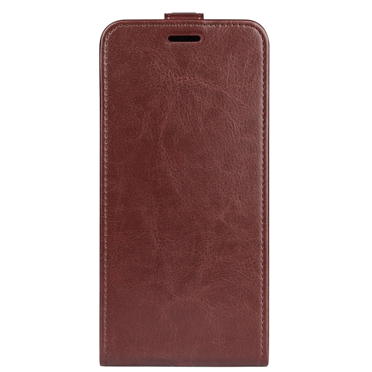 For iPhone 16 R64 Texture Single Vertical Flip Leather Phone Case(Brown) - iPhone 16 Cases by buy2fix | Online Shopping UK | buy2fix