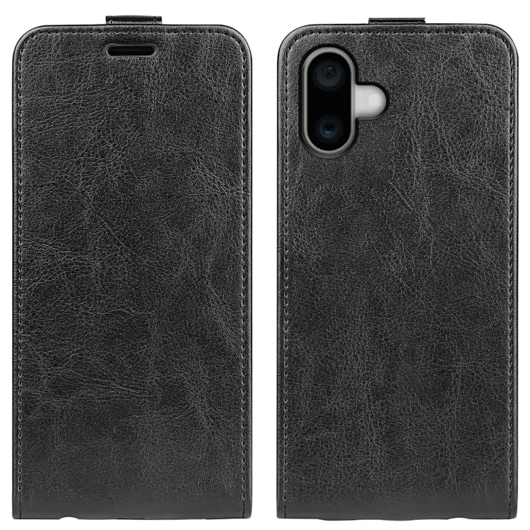 For iPhone 16 Plus R64 Texture Single Vertical Flip Leather Phone Case(Black) - iPhone 16 Plus Cases by buy2fix | Online Shopping UK | buy2fix