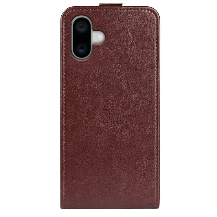 For iPhone 16 Plus R64 Texture Single Vertical Flip Leather Phone Case(Brown) - iPhone 16 Plus Cases by buy2fix | Online Shopping UK | buy2fix