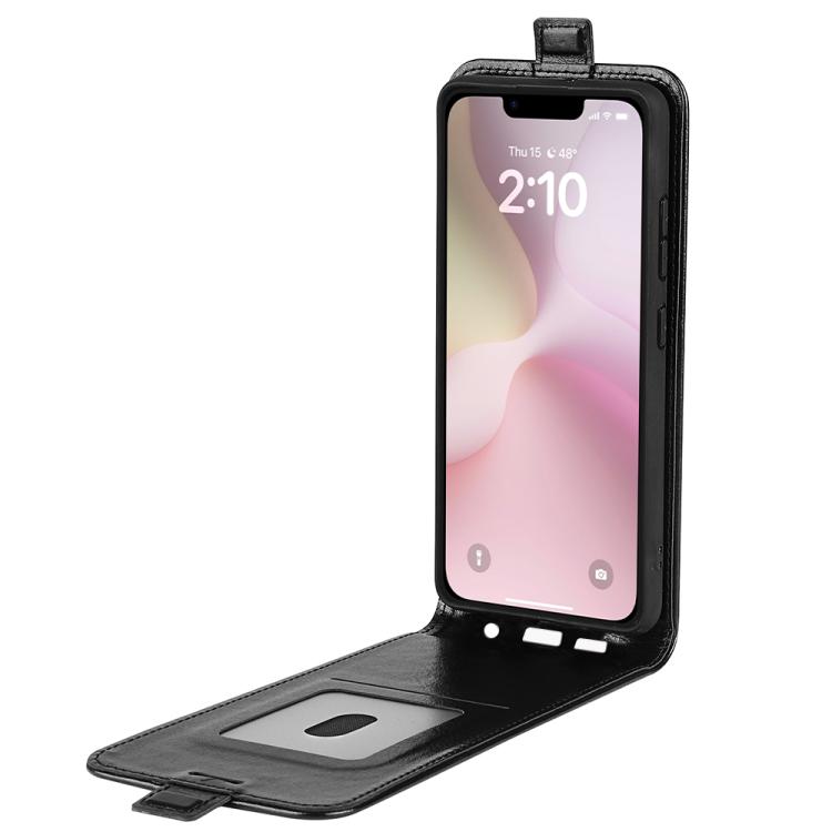 For iPhone 16e R64 Texture Single Vertical Flip Leather Phone Case(Black) - iPhone 16e Cases by buy2fix | Online Shopping UK | buy2fix