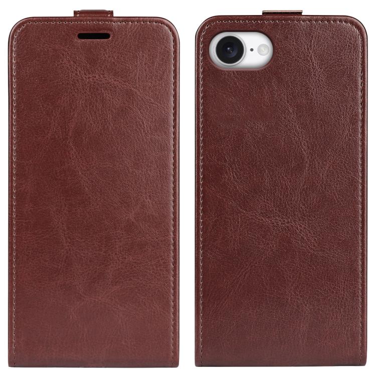 For iPhone 16e R64 Texture Single Vertical Flip Leather Phone Case(Brown) - iPhone 16e Cases by buy2fix | Online Shopping UK | buy2fix