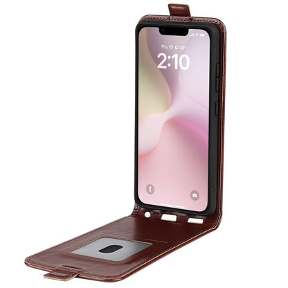 For iPhone 16e R64 Texture Single Vertical Flip Leather Phone Case(Brown) - iPhone 16e Cases by buy2fix | Online Shopping UK | buy2fix