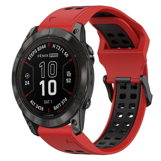 For Garmin Fenix 7X Pro 51mm Two Color Reverse Buckle 26mm Silicone Watch Band(Red+Black)