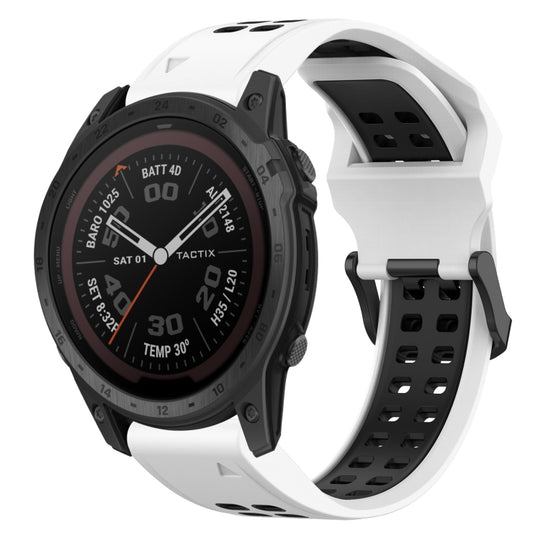 For Garmin TACTIX 7 Pro Two Color Reverse Buckle 26mm Silicone Watch Band(White+Black)
