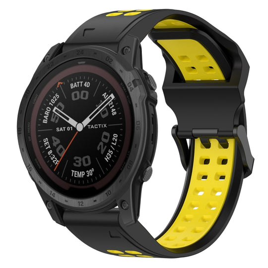 For Garmin TACTIX 7 Pro Two Color Reverse Buckle 26mm Silicone Watch Band(Black+Yellow)