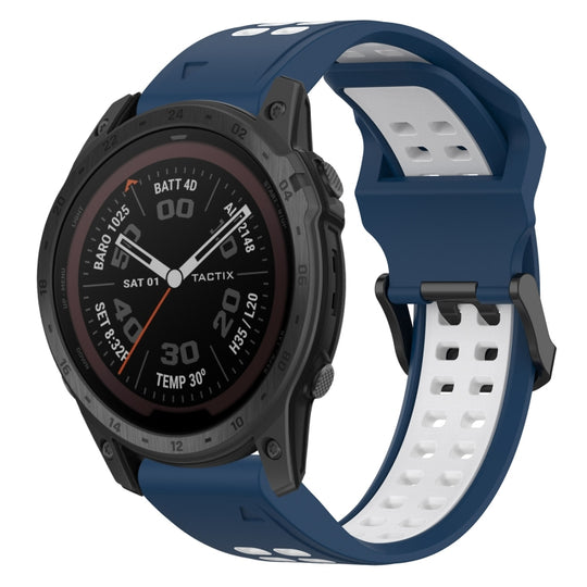 For Garmin TACTIX 7 Pro Two Color Reverse Buckle 26mm Silicone Watch Band(Blue+White)