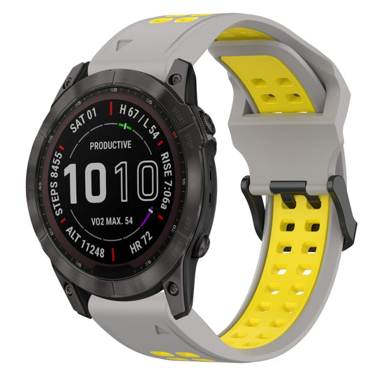 For Garmin Fenix 7X Two Color Reverse Buckle 26mm Silicone Watch Band(Grey+Yellow)